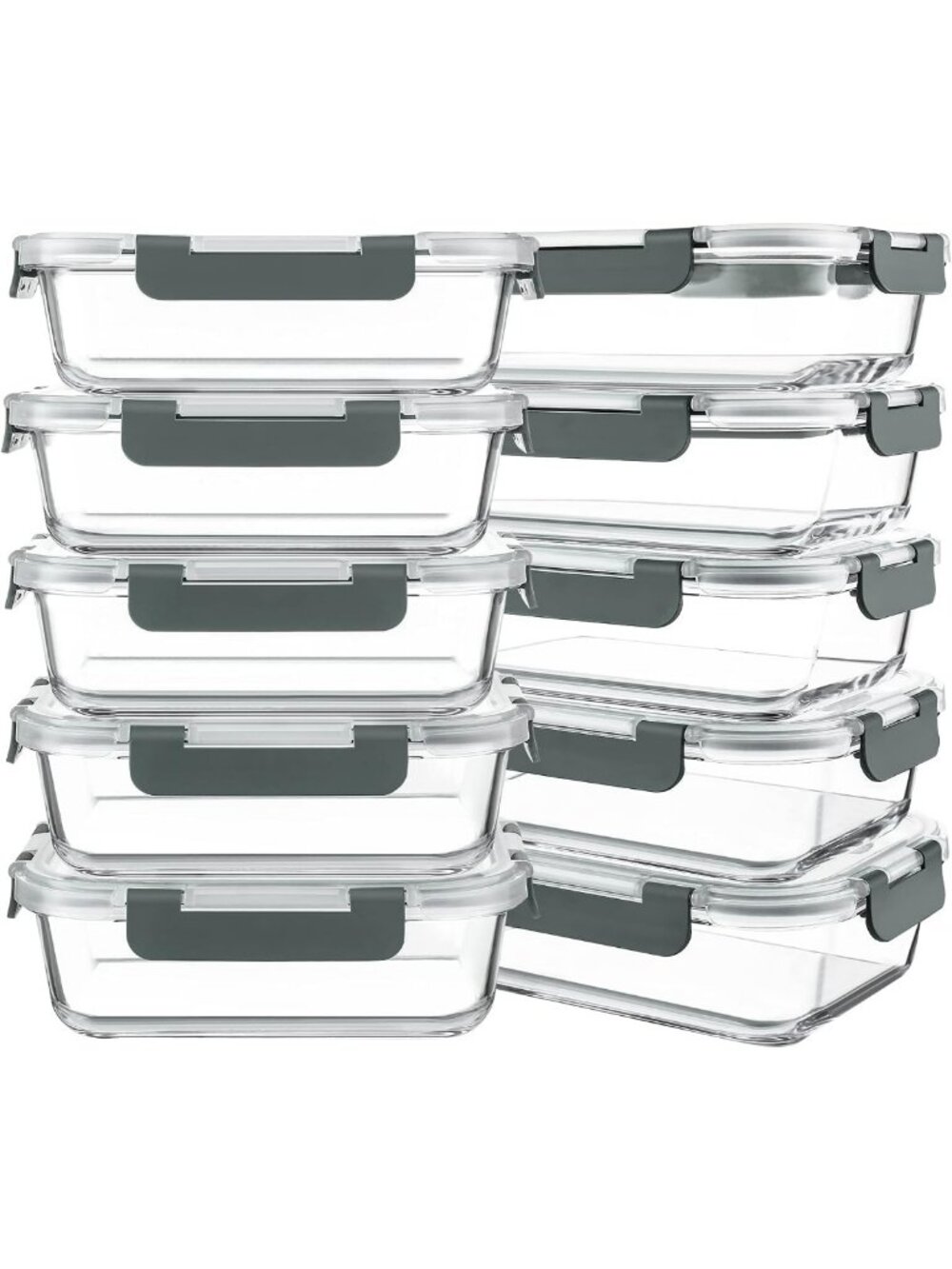 30 oz Glass Meal Prep Containers - 10 Pack with Lids, BPA-Free & Stackable